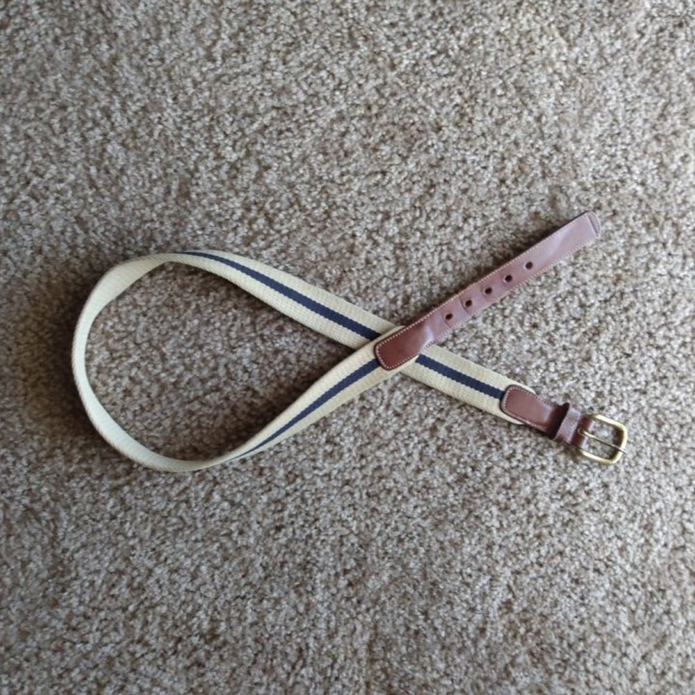 Vintage Belt - Khaki with Navy Stripe